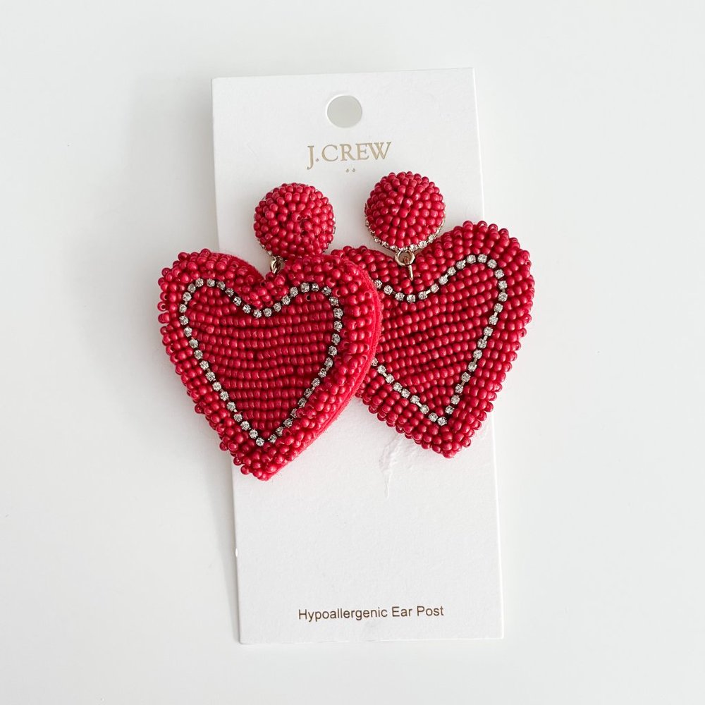 J. Crew Factory Beaded Heart Statement Earrings (Classic Red) - Picture 3 of 3